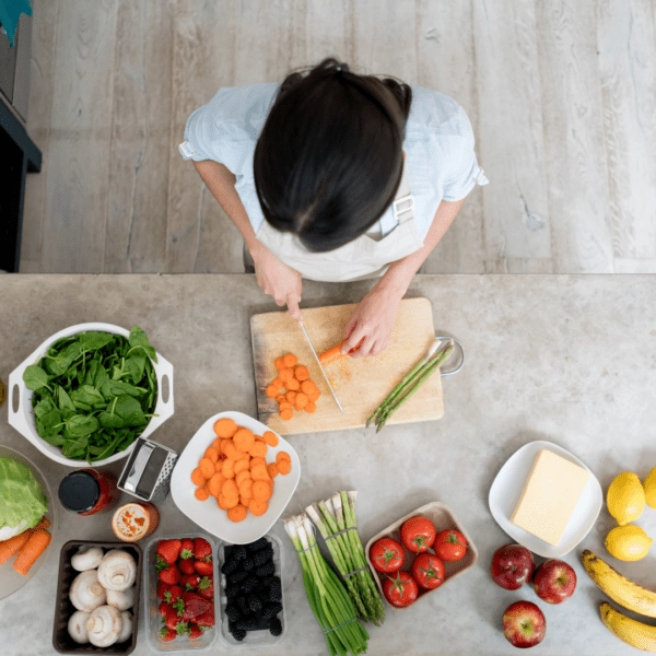 Woman Chopping Vegetables Preparing Homemade Meal