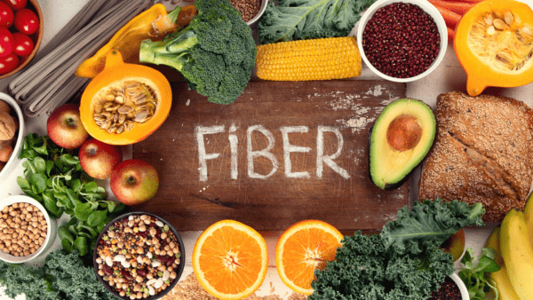 Different fruits and vegetables that are rich in fiber