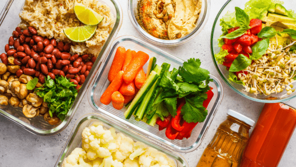 Vegetables added in glass food containers