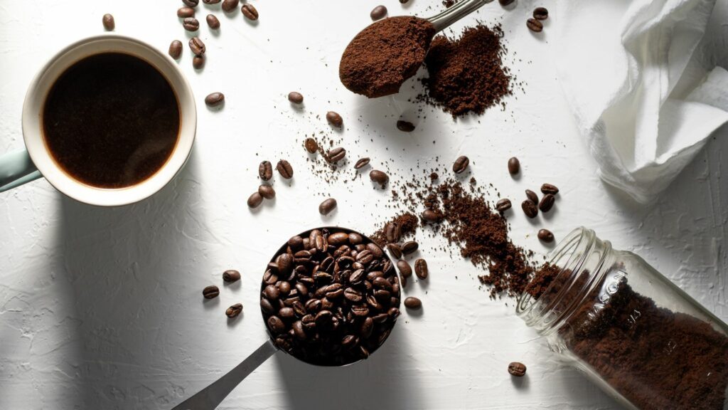 Ground coffee on a white background