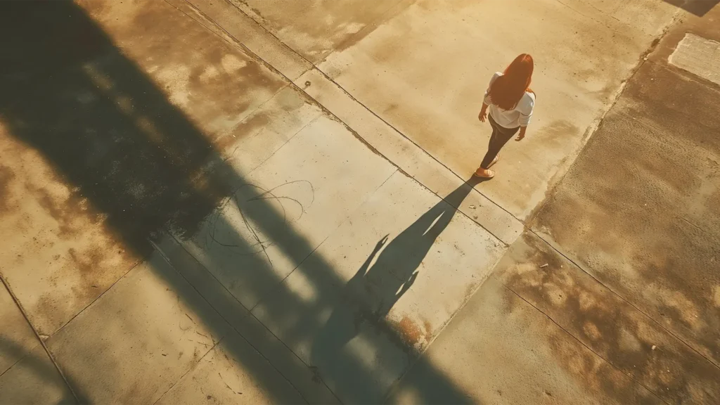 Woman casting a long shadow