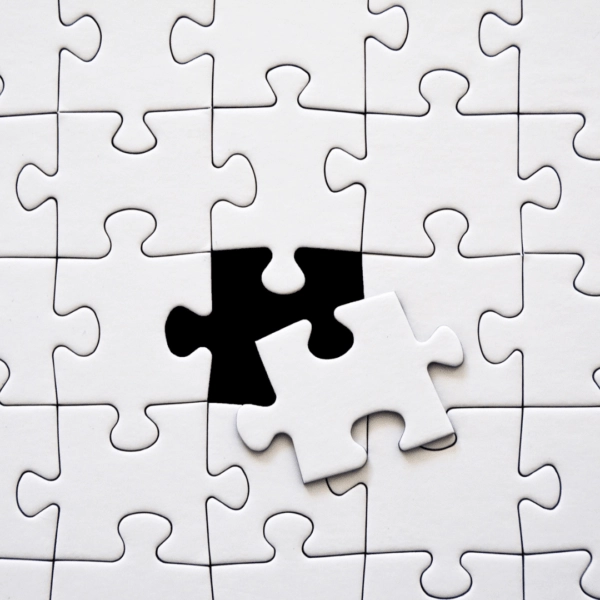 White puzzle piece fitting perfectly into an empty spot, representing magnesium as a missing piece in whole-body health.