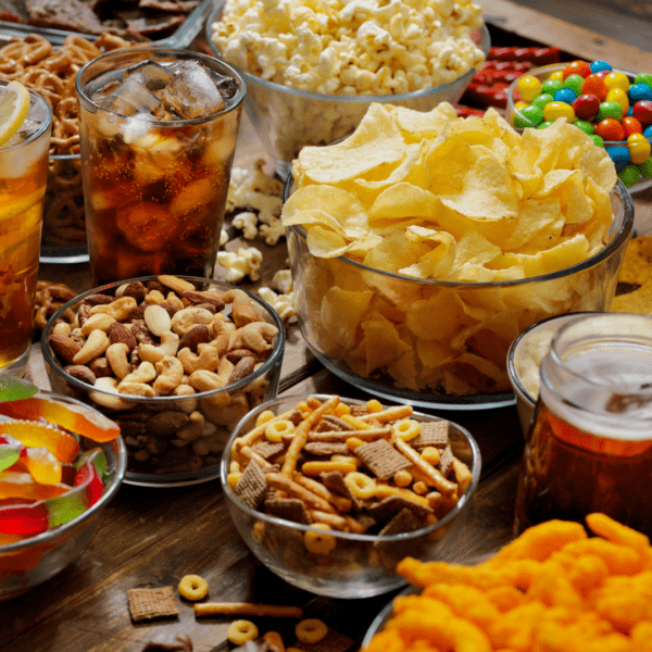 A bunch of processed and unhealthy foods