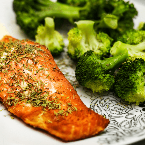 Cooked salmon and broccoli