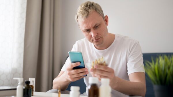 Man checking his supplements