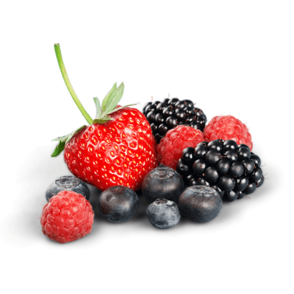 A mix of fresh berries including strawberries, blueberries, raspberries, and blackberries