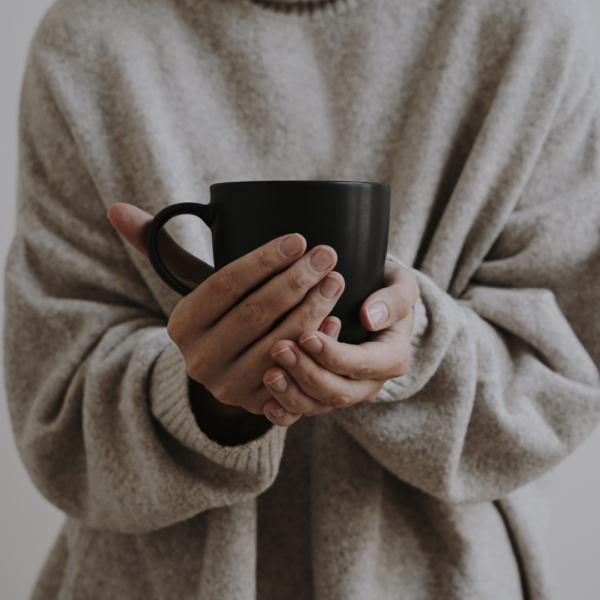 Warm mug shows relief and comfort