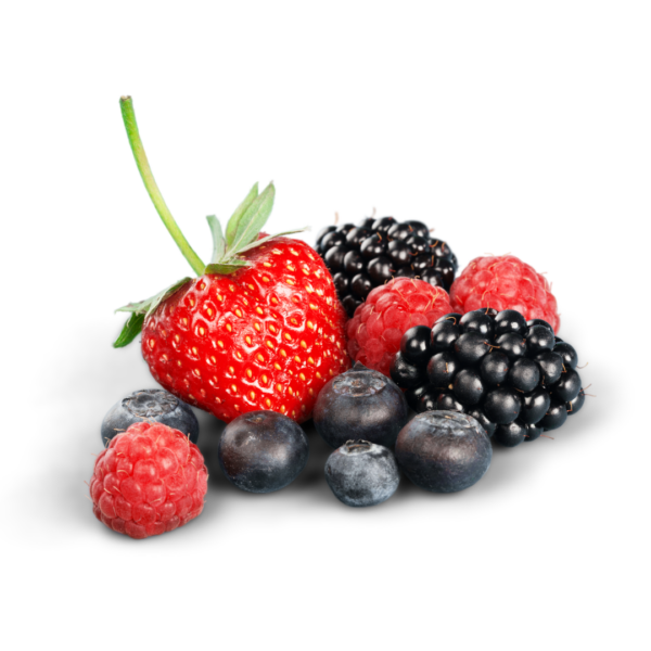 A mix of fresh berries including strawberries, blueberries, raspberries, and blackberries
