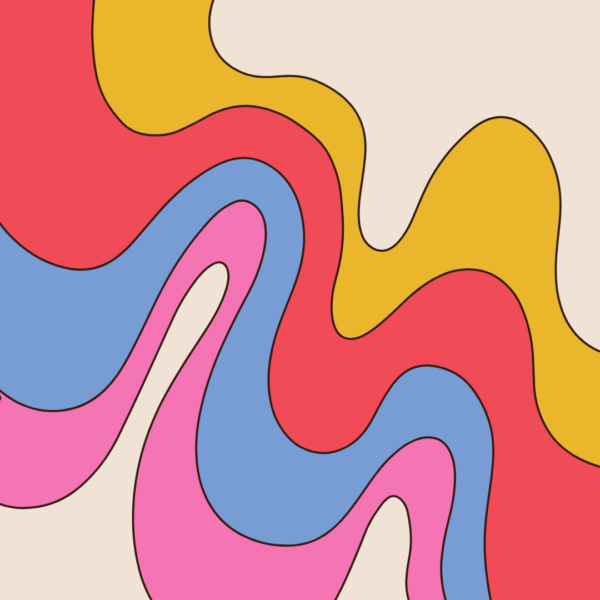 Colorful, abstract psychedelic swirl pattern in pink, yellow, blue, and red, representing altered states of consciousness or psychedelic therapy.