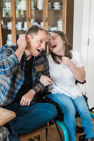 Aaron being silly with Anna (age 19)